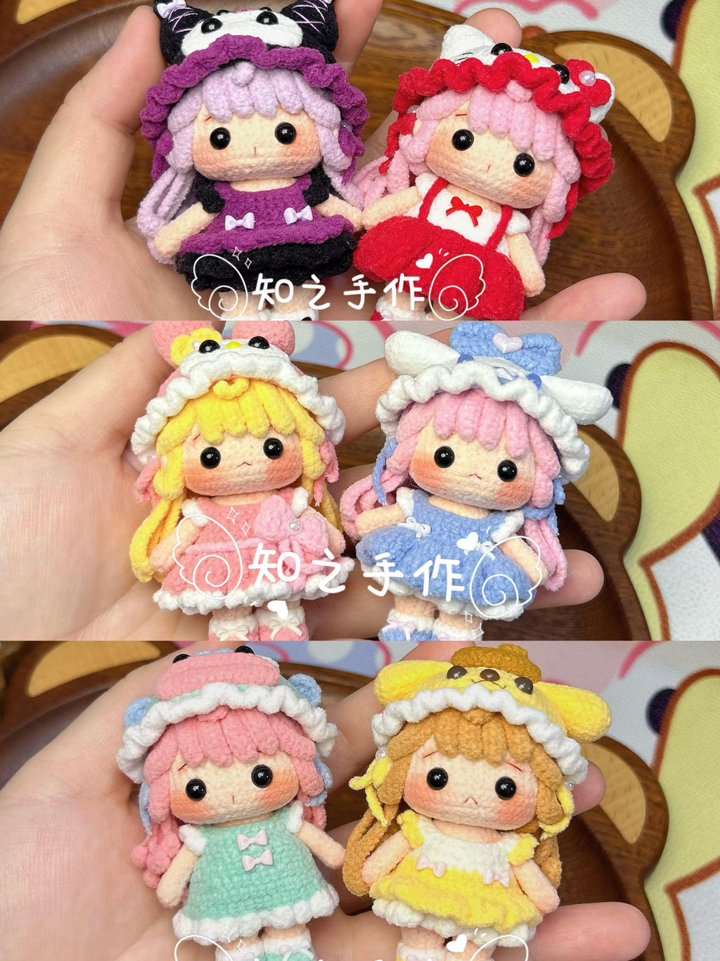 The crochet pattern for Xiao Mihu Sanliou  is included in the PDF file by zhizhishouzuo