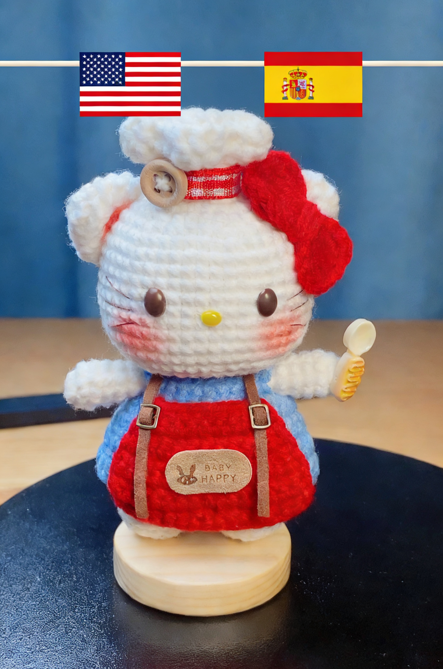 The crochet pattern for  chef kitty is included in the PDF file