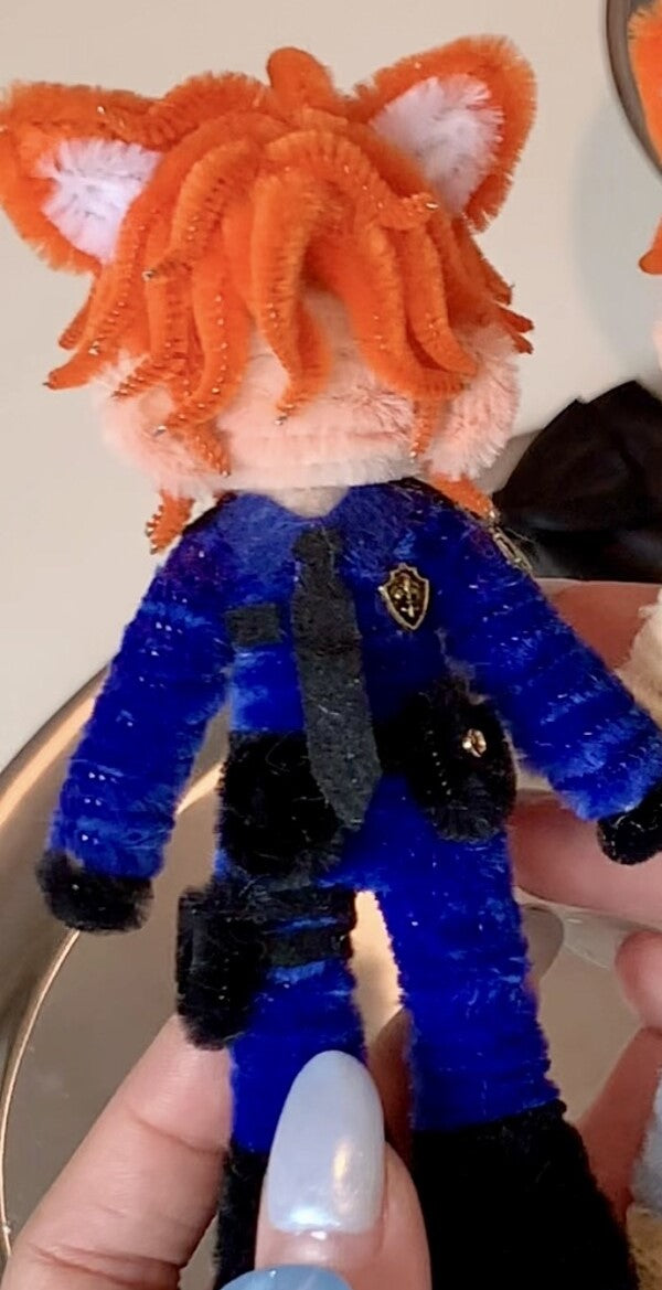 Nick Wilde, Pipe cleaner handmade doll ,Approximately 20 days from pre-order to handcrafted completion.