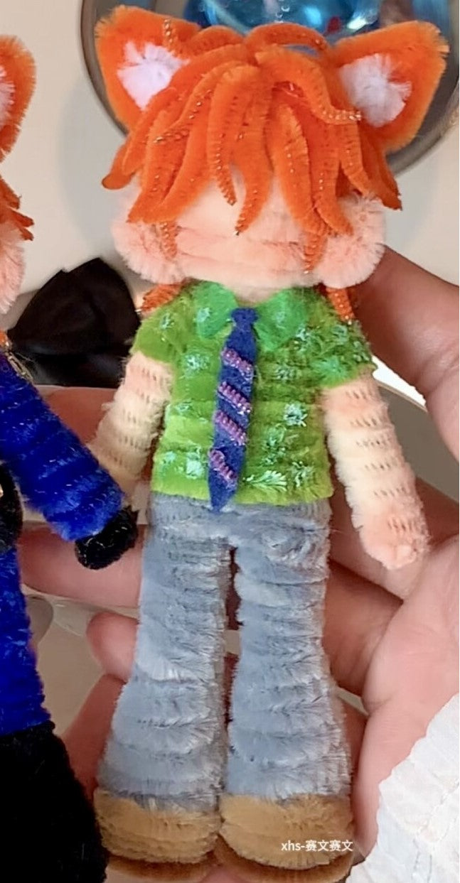 Nick Wilde, Pipe cleaner handmade doll ,Approximately 20 days from pre-order to handcrafted completion.